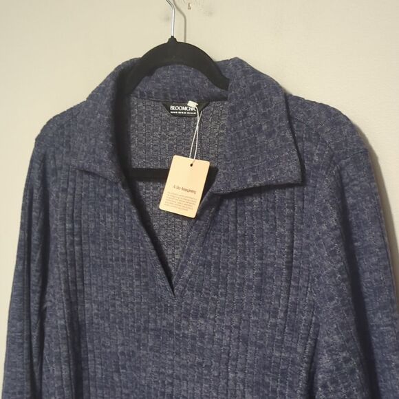 NWT BloomChic Blue Ribbed V Neck Sweater - Picture 2 of 6